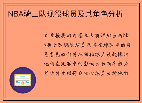 NBA骑士队现役球员及其角色分析